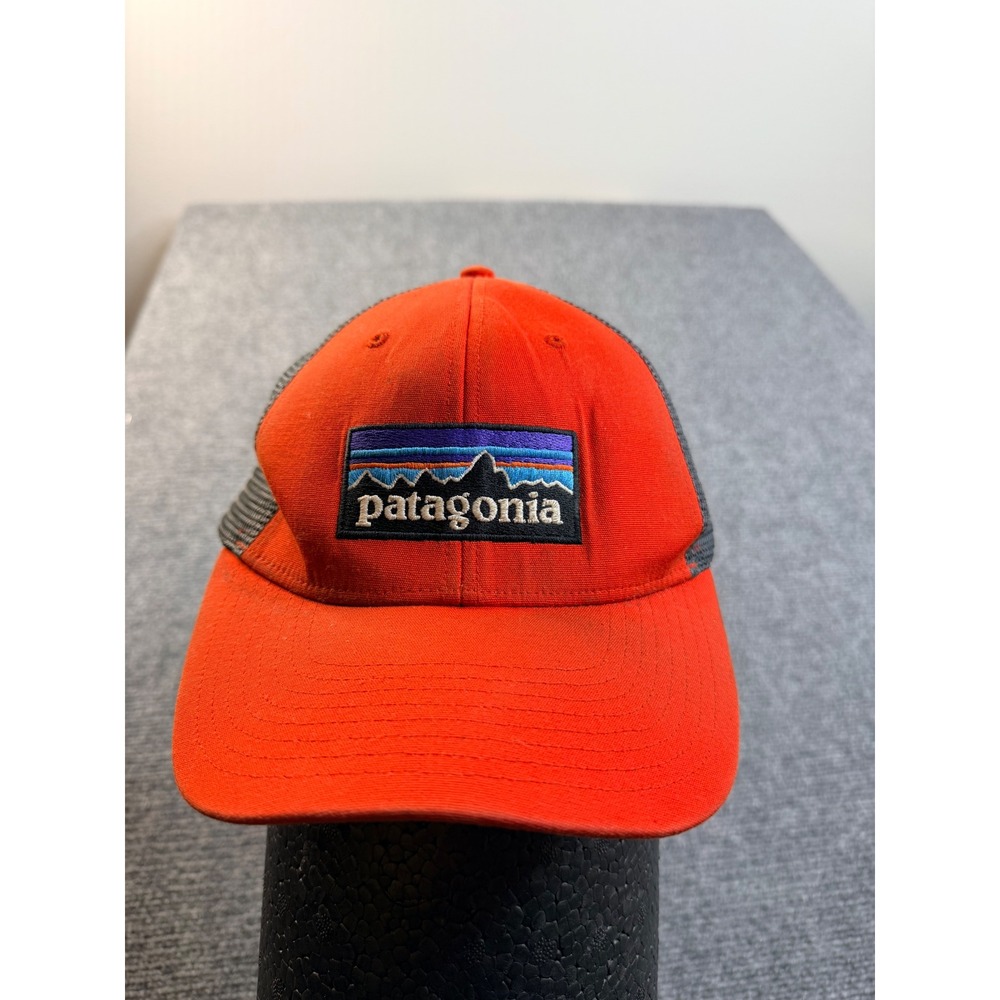 Patagonia P-6 Logo Trucker Hat Red Grey Mesh Snapback Outdoor Hiking Cap Mens